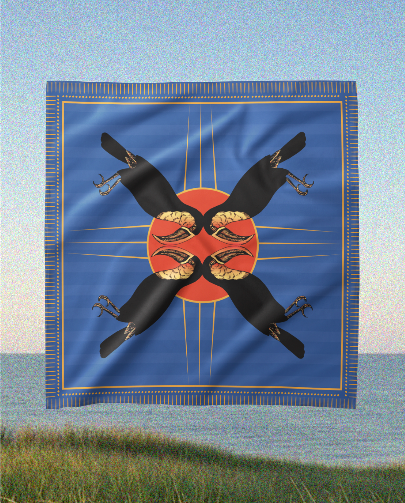 Blue Parrot - Satin Scarf
