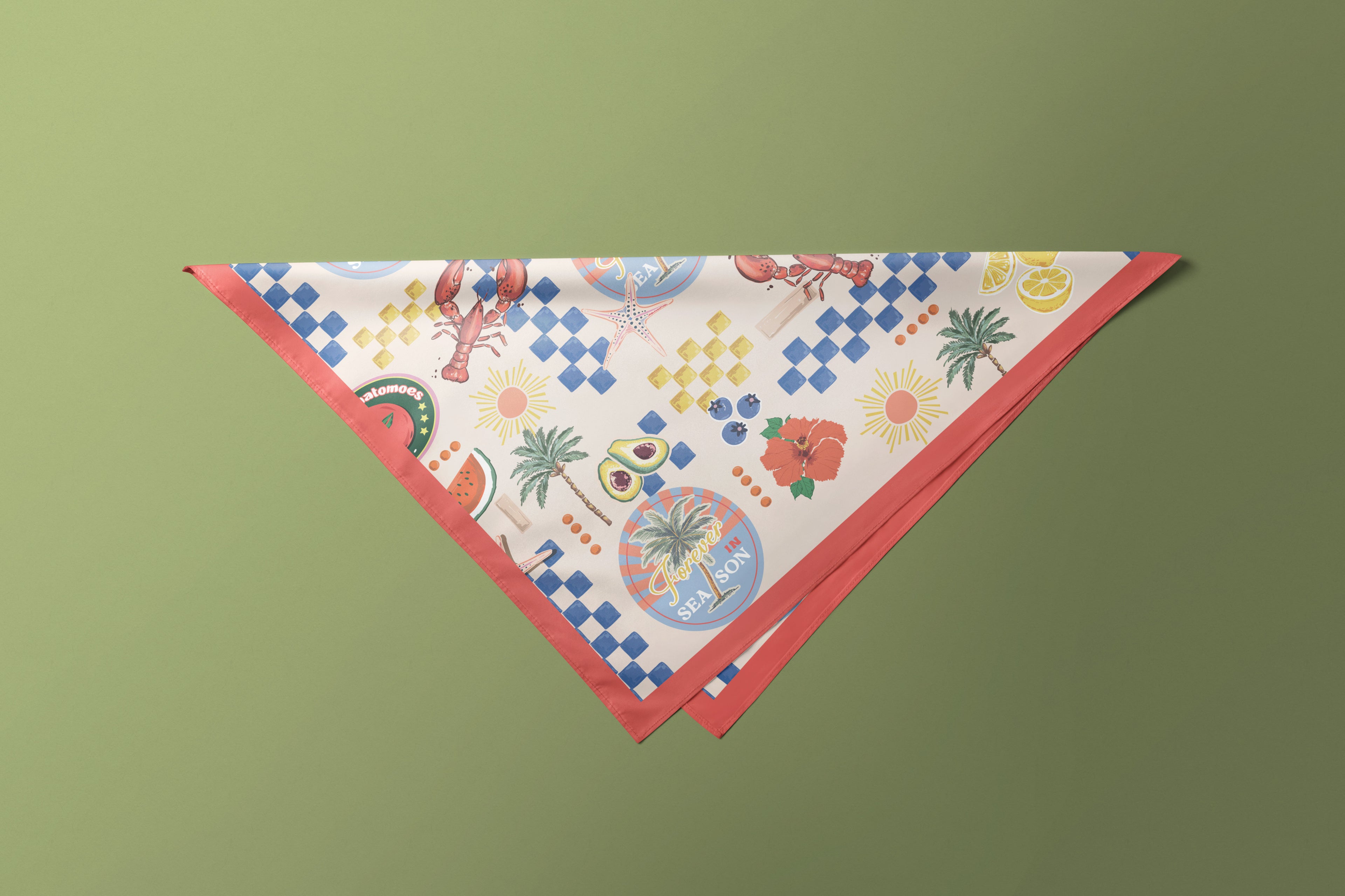 Colored Lobster - Satin Scarf