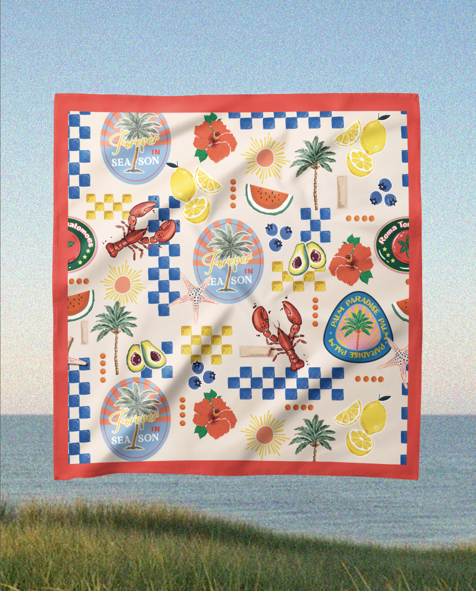 Colored Lobster - Satin Scarf