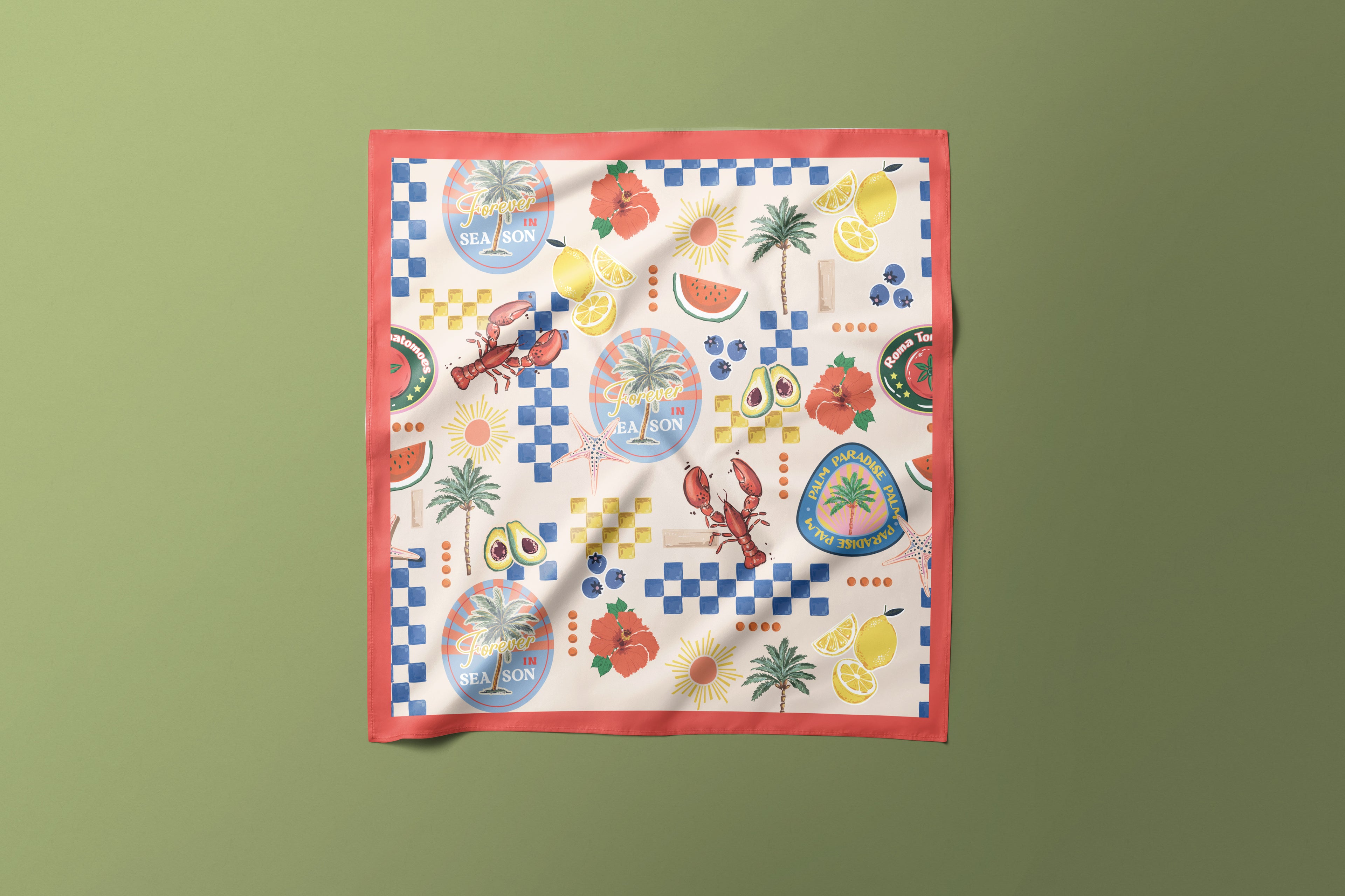 Colored Lobster - Satin Scarf