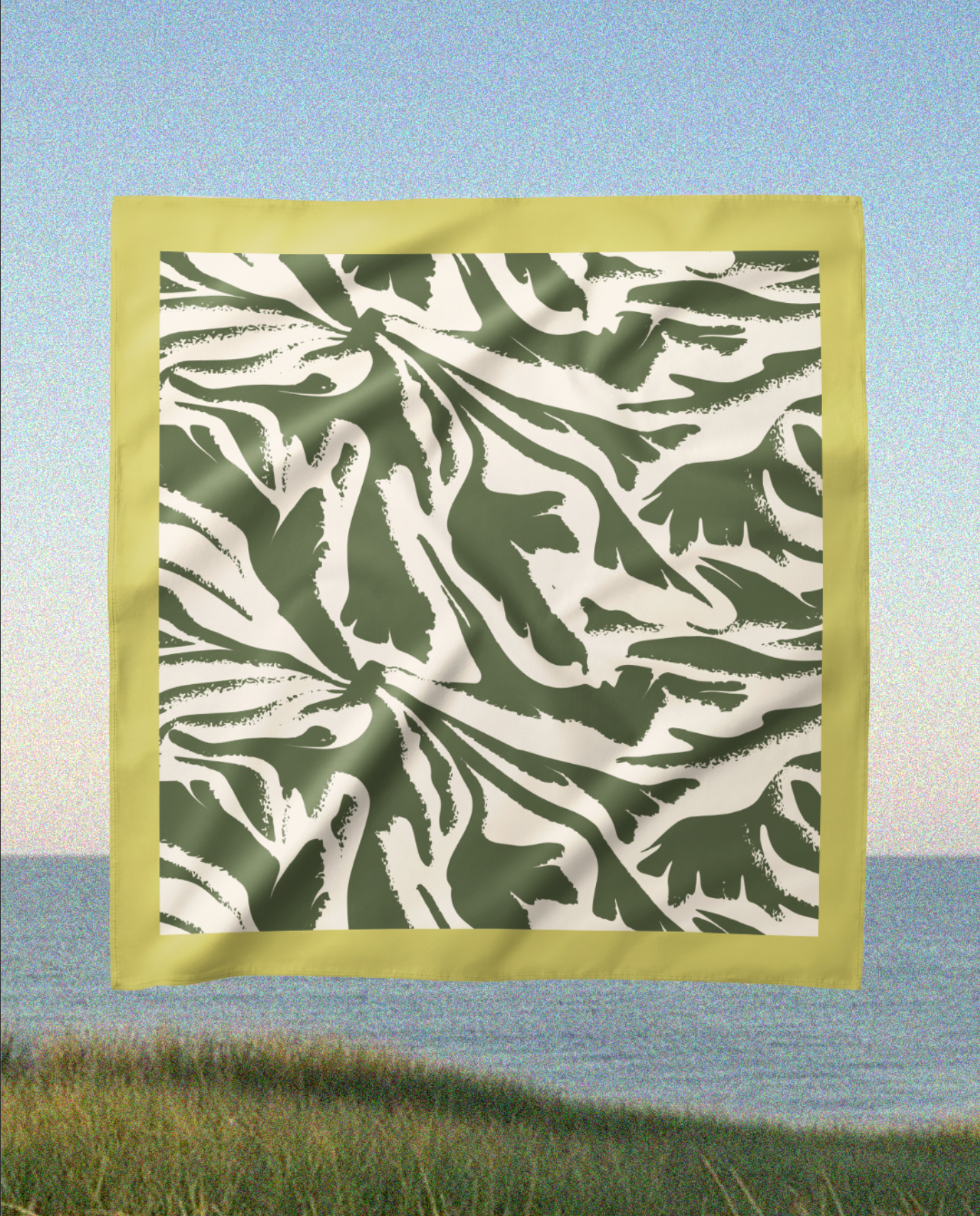Green White Pattern - Satin Scarf