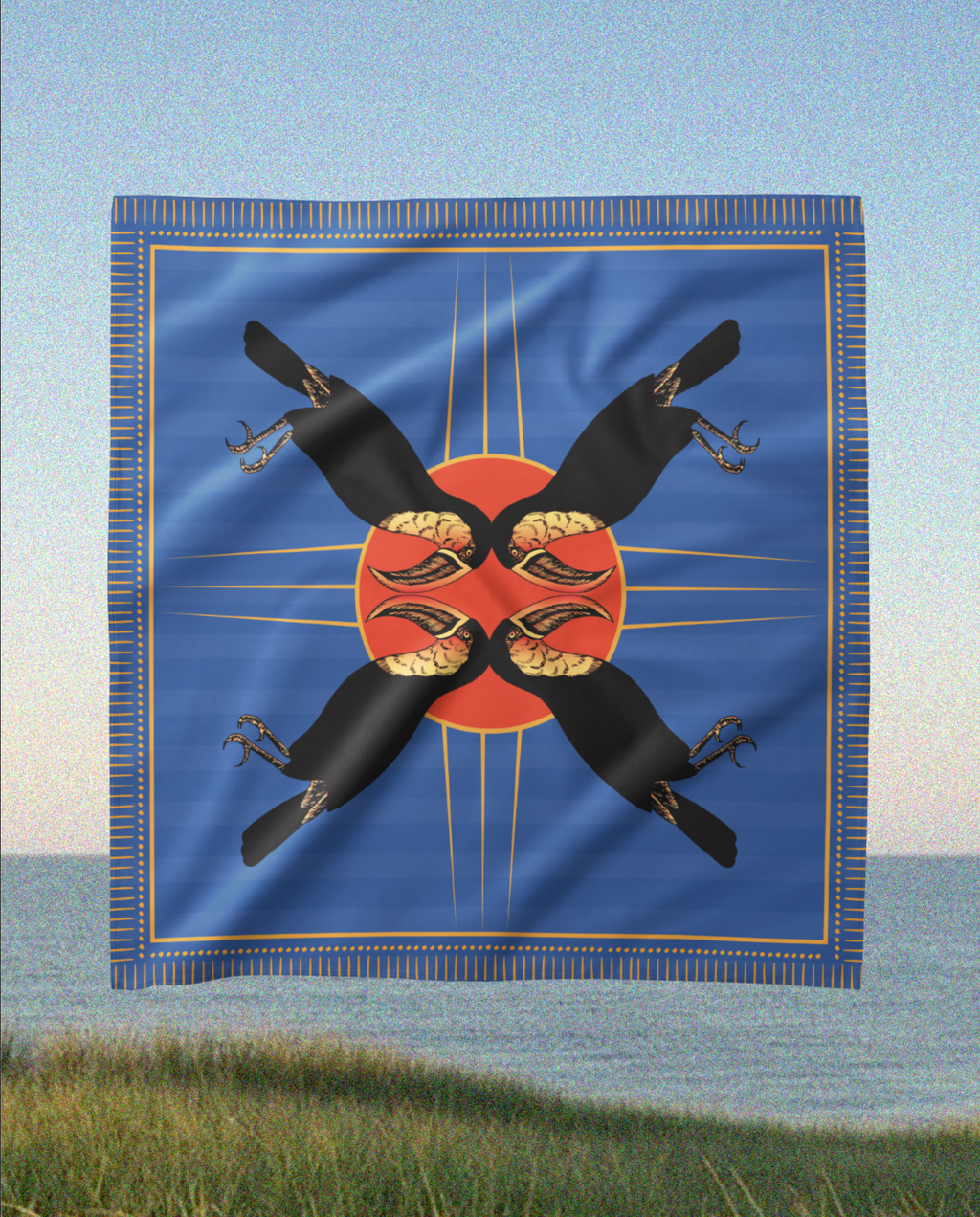 Blue Parrot - Satin Scarf