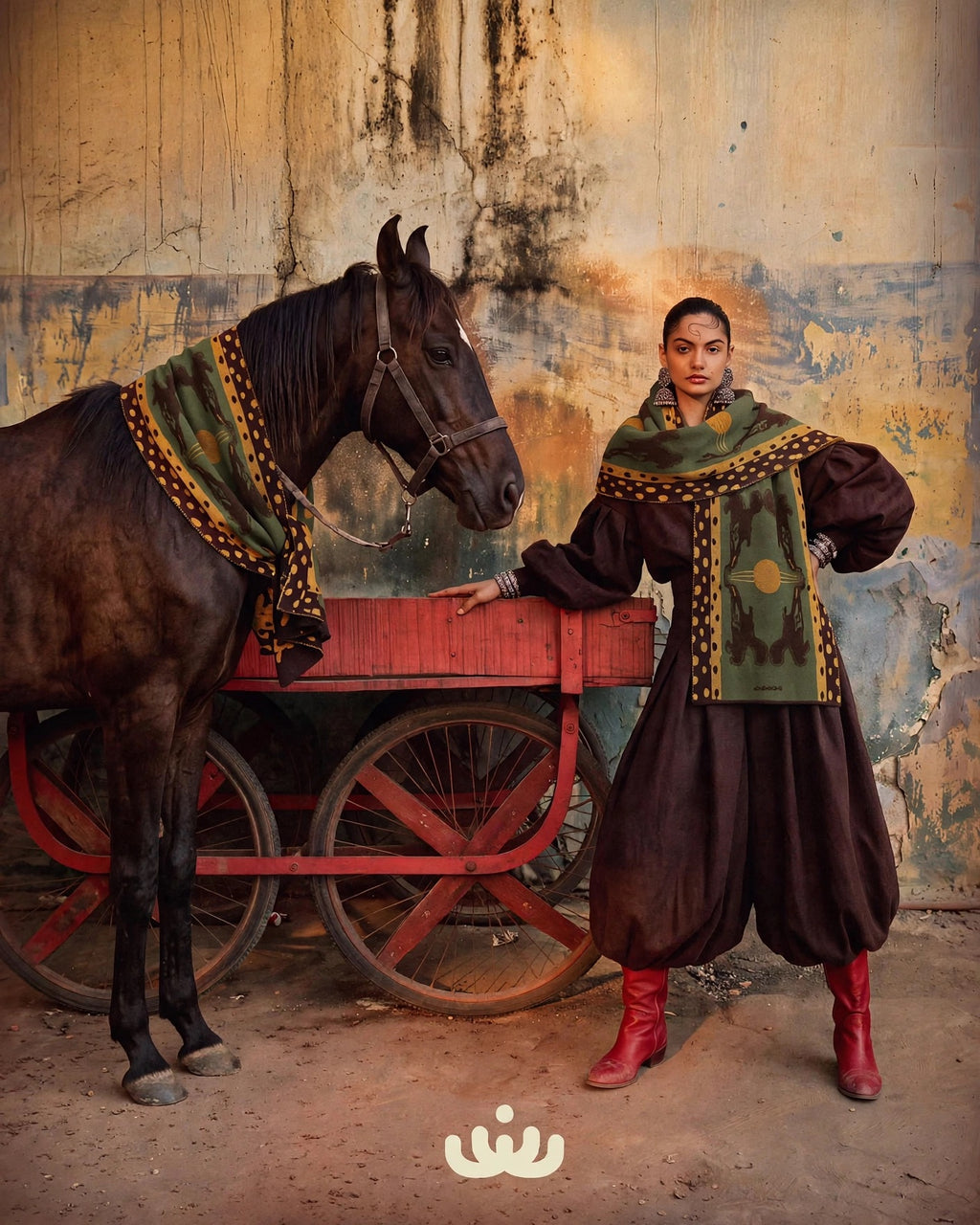 Horses olive shawl